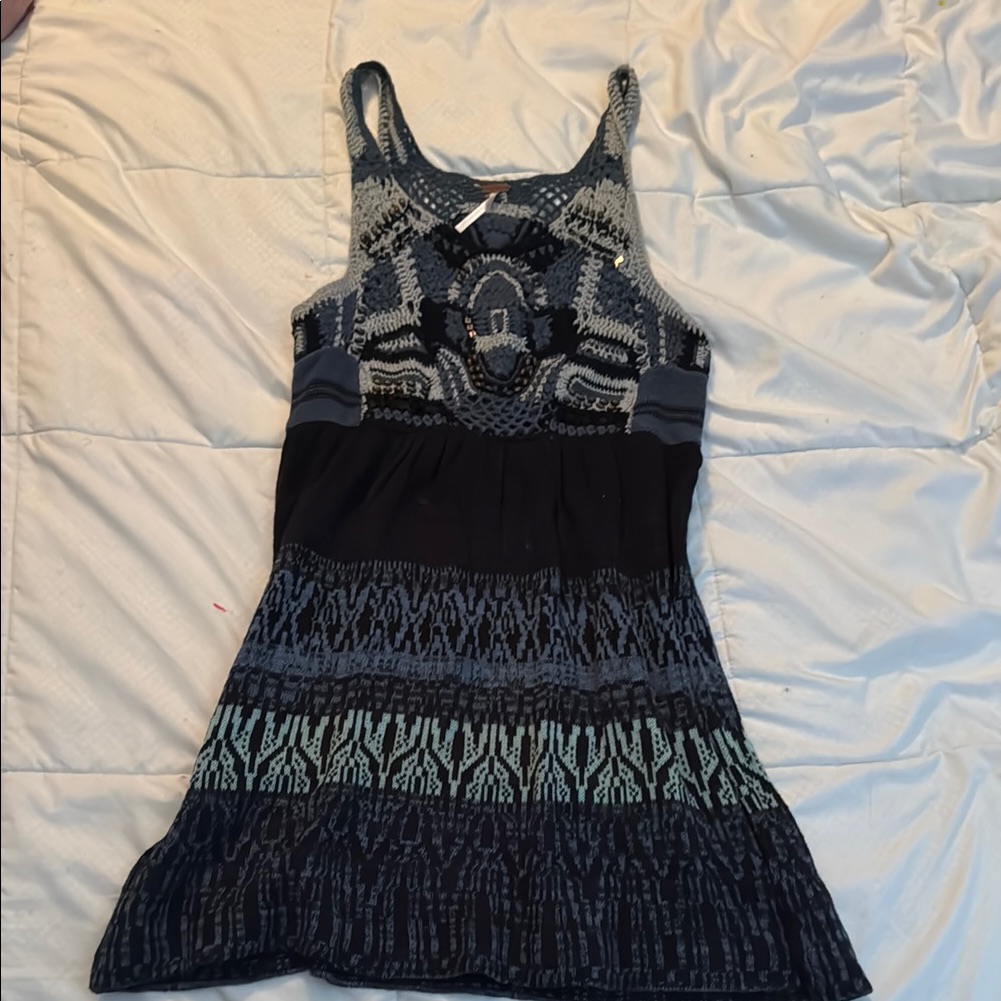 Free People Blue And Black Knit Tunic Dress